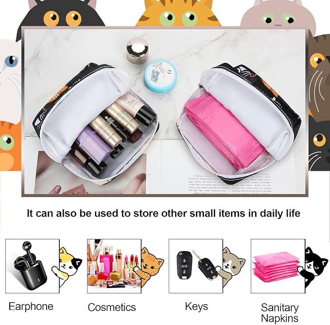 Likesing Period Bag Pouch, Canvas Sanitary Napkin Storage Bag for Girls Womens, Portable Sanitary Napkin Period Pad Pouch Bag for Purse, Small Make Up Bags(5170, Black)