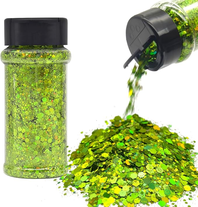Grass - Light Green - Craft Glitter - 2oz Glitter Shaker Bright Colorful Holographic Mix Chunky Body Glitter Bulk Wholesale 24 Colors in Shaker Cosmetic Glitter - EBLB601