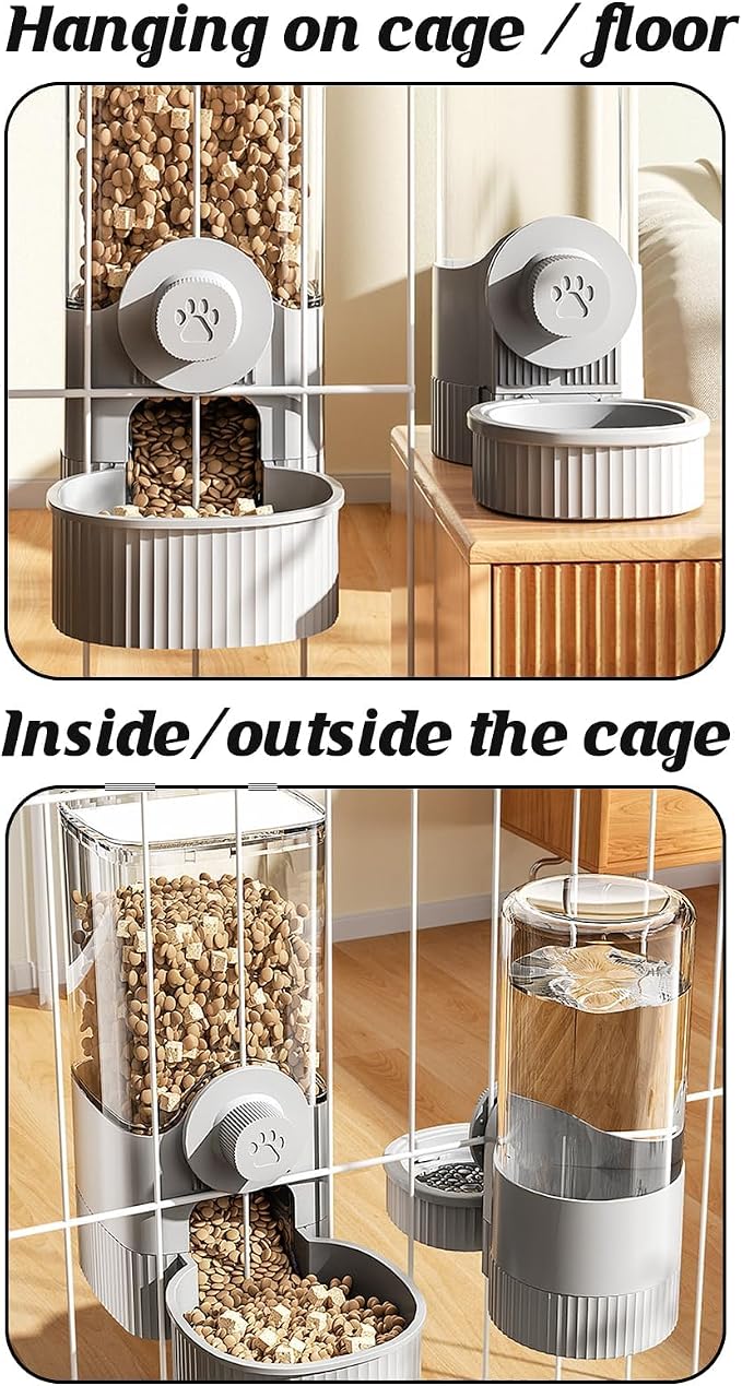 GPY Automatic Hanging Gravity Pet Feeder and Water Dispenser Set | Automatic Rabbit Bunny Feeder and Guinea Pig Water Bottle Water Dispenser for Dogs Cats Pets Animals Large Capacity (Grey)
