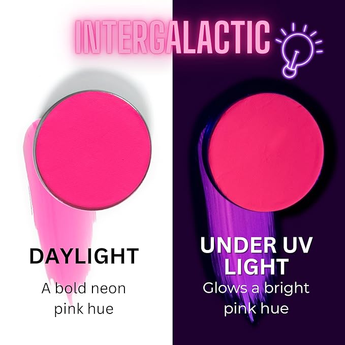 Mehron Paradise FX UV Neon Glow – Intergalactic – Neon Pink/Coral UV 0.25 oz | Pro Water-Activated Shimmer Paint for Raves, Costumes, SFX, Halloween, Stage, Screen, Theater & Cosplay