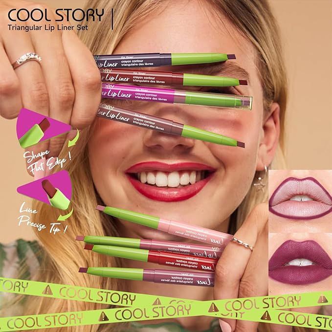 8pcs Nude Lip Liner Makeup Set - Waterproof & Smudge-Proof Matte Pencil, Long-Lasting & Durable, Smooth & Easy Glide, Non-Smudge, Contouring, Filling & Layering (Triangular, 8 Count (Pack of 1))