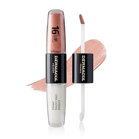 Dermacol NEW 16-Hour Lip Colour, Highly Pigmented Glossy Lip Stain, Two-Phase Lip Plumper Gloss, Kissproof Lip Makeup Products with Matte and Glitter Finish, n.5