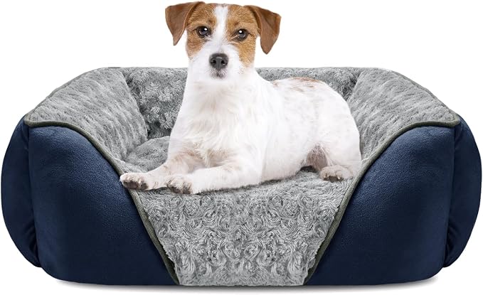 Medium Dog Bed Rectangle Washable Orthopedic Soft Calming Sleeping Durable Pet Cuddler with Anti-Slip Bottom