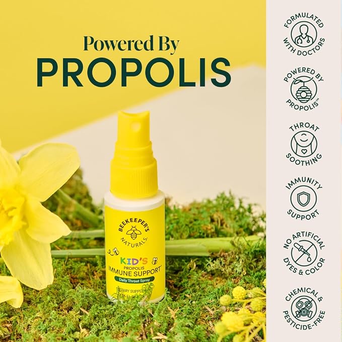 Kids Propolis Throat Spray - Natural Immune Support & Sore Throat Relief - by BEEKEEPER'S NATURALS - Has Antioxidants & Gluten-Free (1.06 oz) Pack of 1 (Kids)