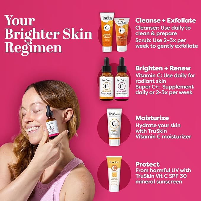 TruSkin Super C Duo - Vitamin C Plus Super Serum, 1 fl oz & Vitamin C Brightening Moisturizer, 2 fl oz - Two-Step Anti Aging Skin Care Set for Hydrated, Smooth & Firmer-Looking Skin