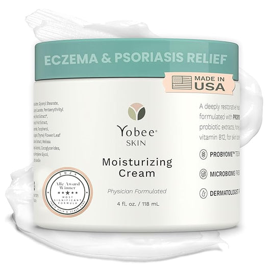 Yobee Body & Face Cream for Dry, Itchy Skin, Eczema & Psoriasis, Dermatologist Formulated, Probiotics, Honey, Turmeric, Vitamins B12 & E, Ceramides, Shea Butter, Fragrance Free, For Kids & Adults