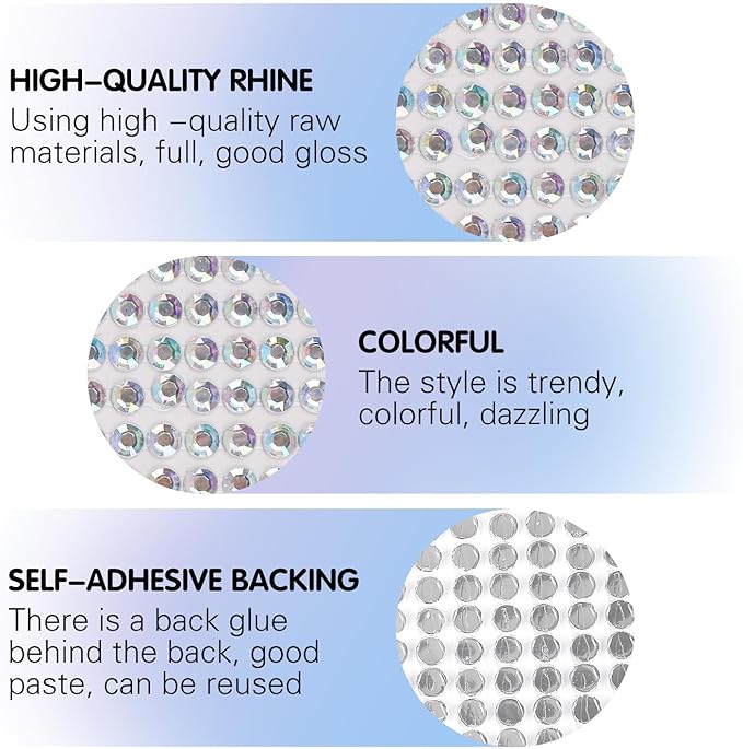 8 Sheets Rhinestone Stickers，3584 Pcs Gem Stickers for DIY Face Eyes Makeup Hair（AB White-3/4/5/6mm）
