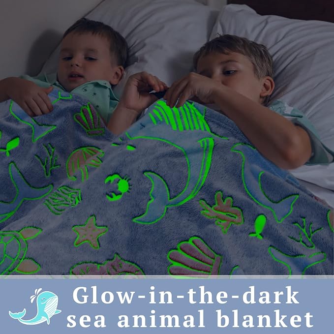 Glow in The Dark Ocean Blanket for Girls Kids, Turtle Fish Soft Throw Blanket for Couch Bed, Graduation Birthday for Boys Girls Kids 50" x 60"