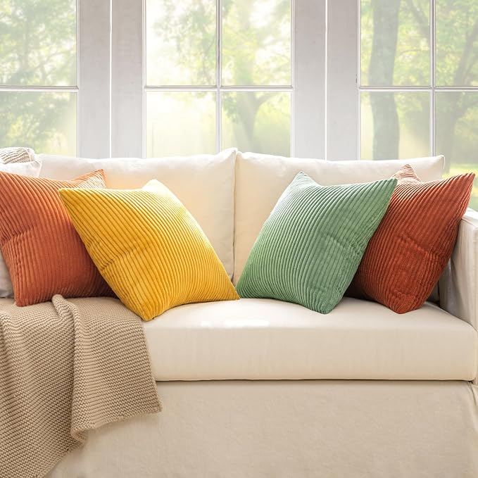 MIULEE Fall Decorative Throw Pillow Covers Yellow Rust Green 20x20 | Set of 4, Vintage Retro Fall Decor, Mix and Match Color Clash Design, Vibrant Cushion Covers for Sofa Couch Bed Living Room