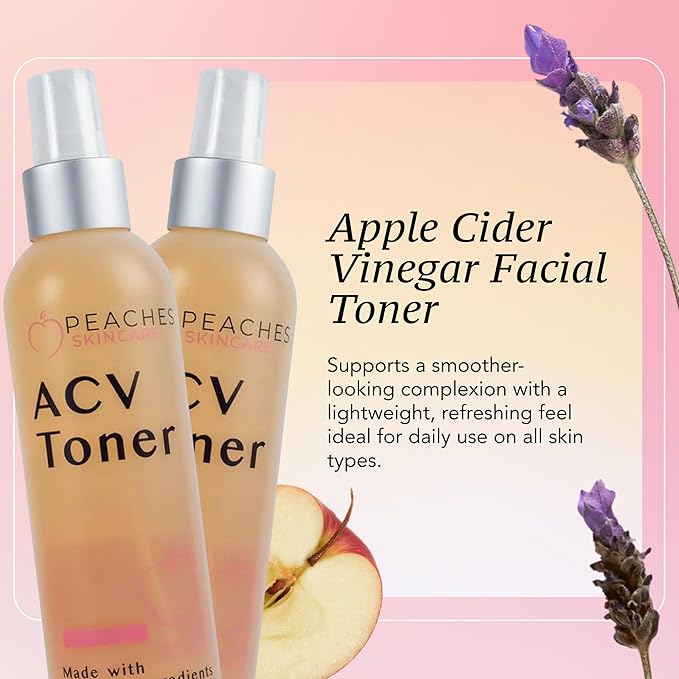 Peaches Skin Care Apple Cider Vinegar Face Toner - Vegan Facial Toner with Citrus Extracts – Gently Exfoliation for Healthy Skin – 8 oz