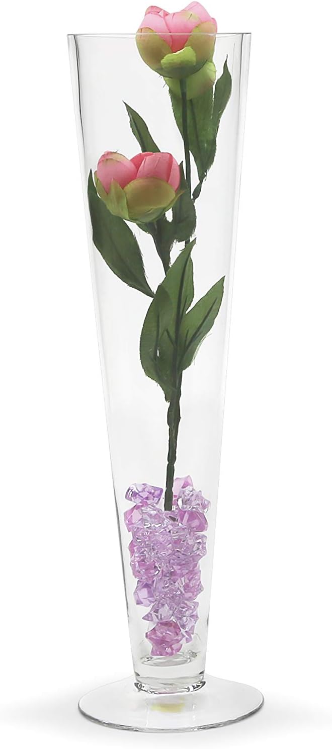 WGV Trumpet Glass Vase, Open 4", Height 16", (Multiple Sizes Choices) Clear Tall Pilsner Floral Planter Container Centerpiece, Wedding Event Home Decor, 1 Piece (VTV0416)