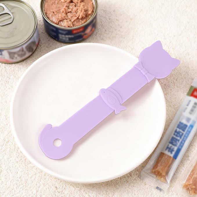 Cat Treats Squeeze Spoon, Cute Multifunctional Cat Strip Feeder Dispenser Lickable Spoon for Wet Food Licky Treats & Liquid Snacks (Purple)