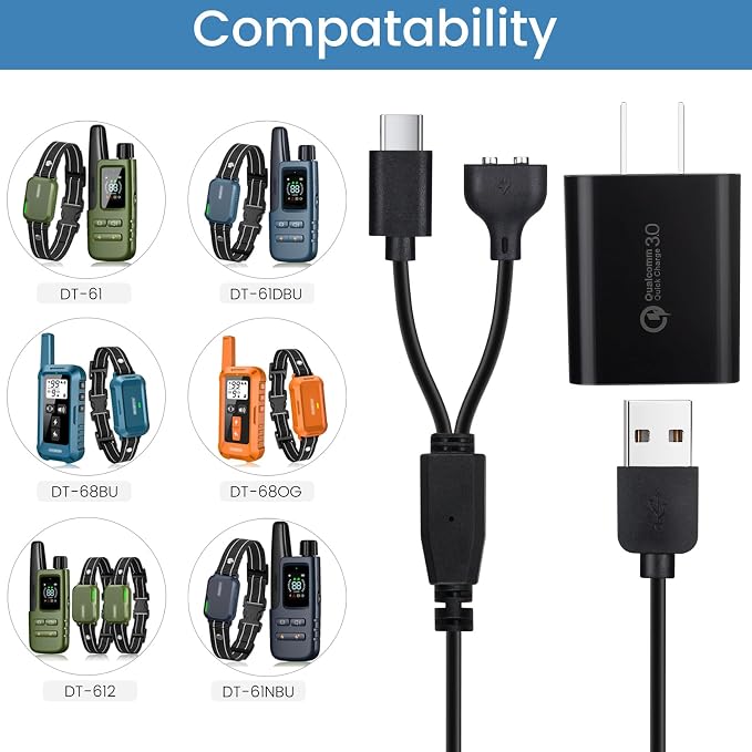 2-Pack Dog Training Collar Charger for Jugbow Shock Collar Charging Cable