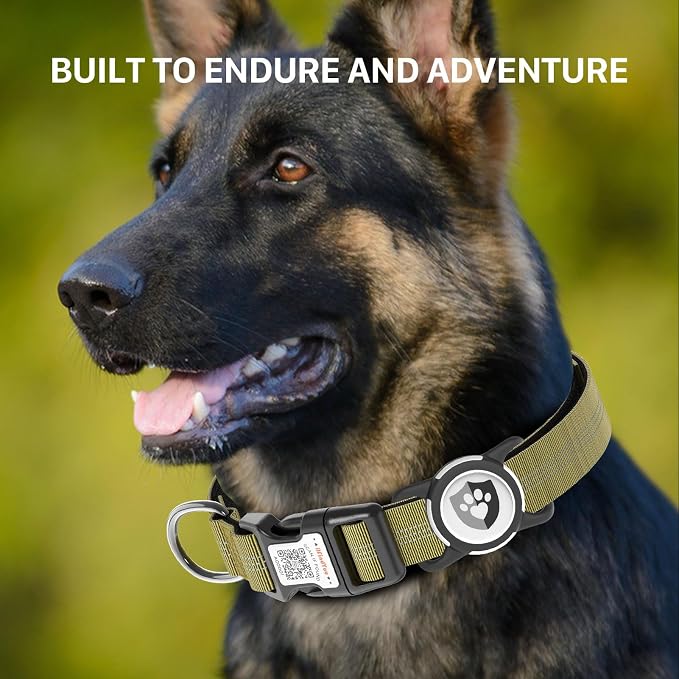 Waterproof AirTag Dog Collar with QR Code Dog Tag, Champagne S | IP68 waterproof, QR code dog tag, Anti-Lost, Online profile, fits XS-L (8"-26"), Padded nylon, Reflective, No App, No Fees