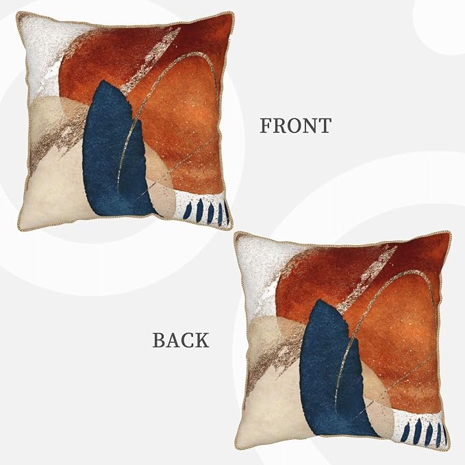 Navy Blue Burnt Orange Velvet Pillow Covers 16x16 Inch Boho Geometric Mid Century Throw Pillows for Couch Farmhouse Cushion Covers Pillowcase Modern Abstract Pillow Cases For Sofa Bed Outdoor Decor
