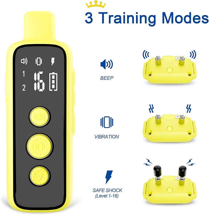 Bousnic Dog Shock Collar for 2 Dogs - (8-120lbs) Waterproof Rechargeable Electric Dog Training Collar with Remote for Small Medium Large Dogs with Beep Vibration Safe Shock Modes(Yellow)