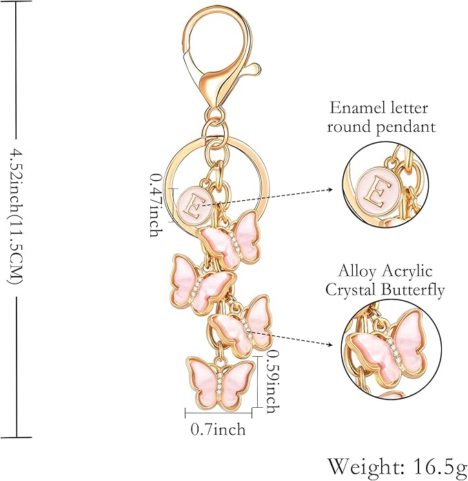 XGALBLA White Pink Black Cute Butterfly Initial Letter Keychain for Women, Butterfly Bag Charms Keyring for Handbags Backpack