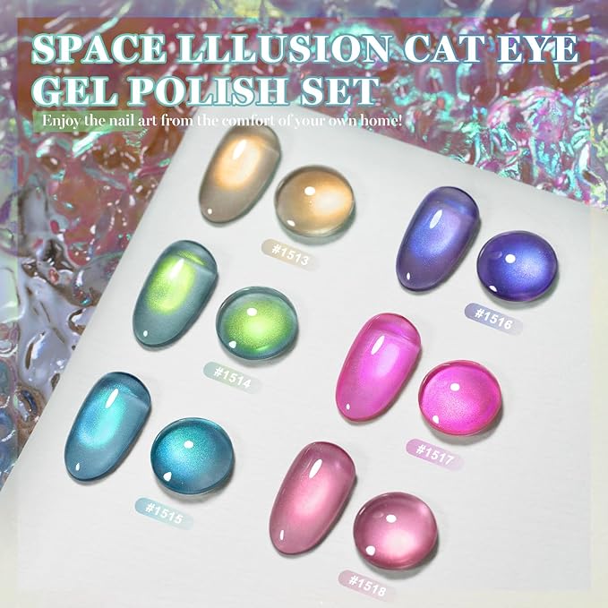 RARJSM Ceramics Glitter Cat Eye Gel Nail Polish Set 6Pcs Wine Red Magenta Purple Teal Blue Emerald Green Bronze Gold Shimmer Smoothie Cateye Gel Polish with Magnetic Stick Curing Require Home Salon