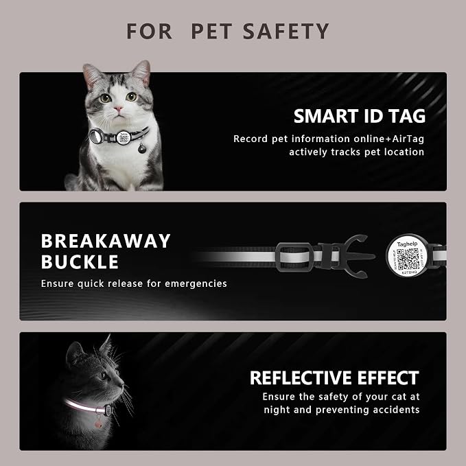 Waterproof Breakaway Cat Collar with AirTag Holder & Smart QR ID Tag - Reflective Safety Tracker Collar for Cats, Kittens, Puppies-Compatible with Apple AirTag, GPS Tracking for Girl&Boy Pets (Pink)