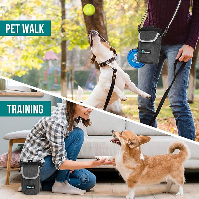 PetAmi Dog Treat Pouch, Large Hands-Free Training Bag, Charcoal