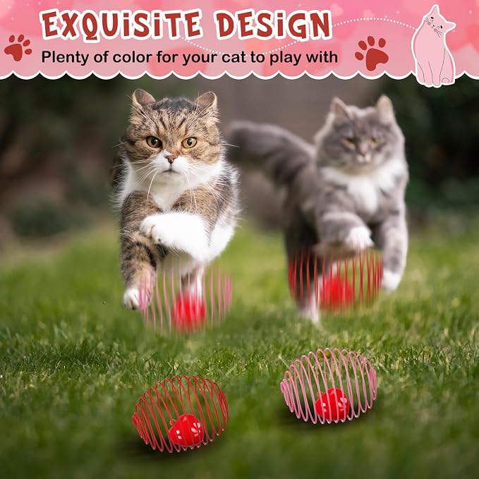 Jecery 5 Pcs Cat Toys Spring,Heart Bel,Pink Red