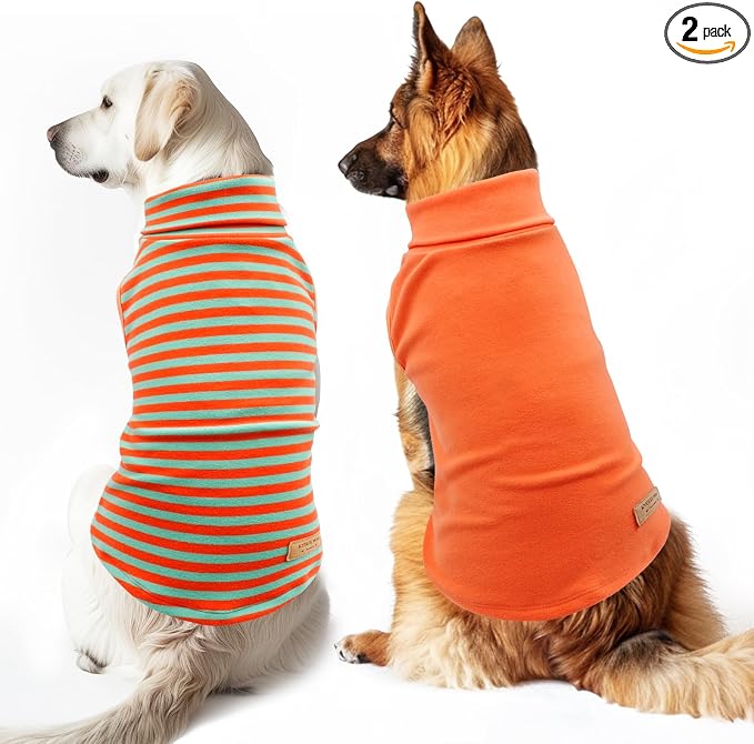 KYEESE 2Pack Dog Sweater for Large Dogs Soft Pet Coats Fleece Sweatshirt | Warm Turtleneck Dog Pullover Clothes, 4-Way Stretch & Lightweight Vest, Doggie Coat in Cold Weather, Daily Wear