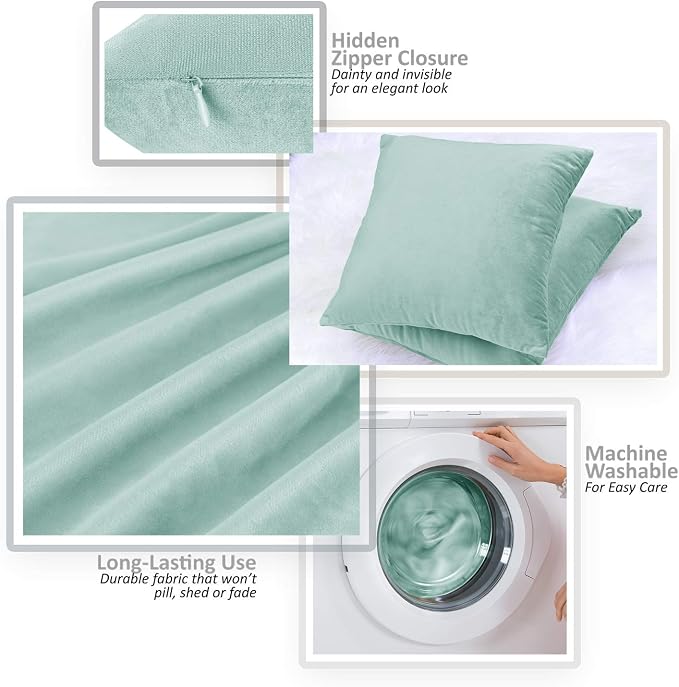 Nestl Throw Pillow Inserts Pack of 2 with Velvet Soft Solid Decorative Square Throw Pillow Covers Set for Sofa Couch Car Bedroom, 12X20 Throw Pillows Inserts with 12x18 Washable Cushion Covers, Mint