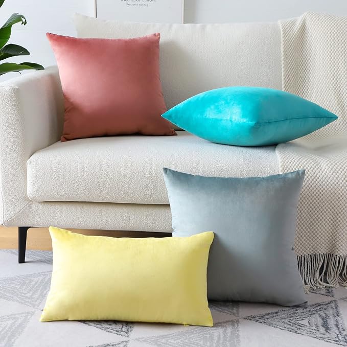 Artscope Luxury Velvet Pillow Covers Super Soft Decorative Square Throw Pillow Covers Case Cushion Covers for Sofa Couch Bedroom Car Decor 24x24 Inch Turquoise