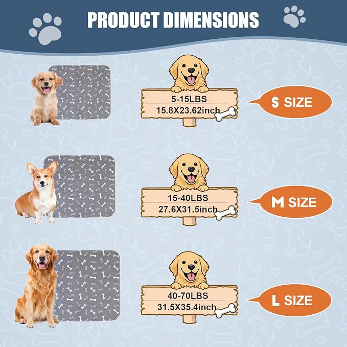 Puppy Pee Pads with Pheromones,Washable and Reusable Pee Pads for Dogs,Waterproof and Leak-Proof,Non-Slip Base Training Pads Suitable for Home,Travel and Dog Crates(Brown Paw,L:35.4*31.5in)