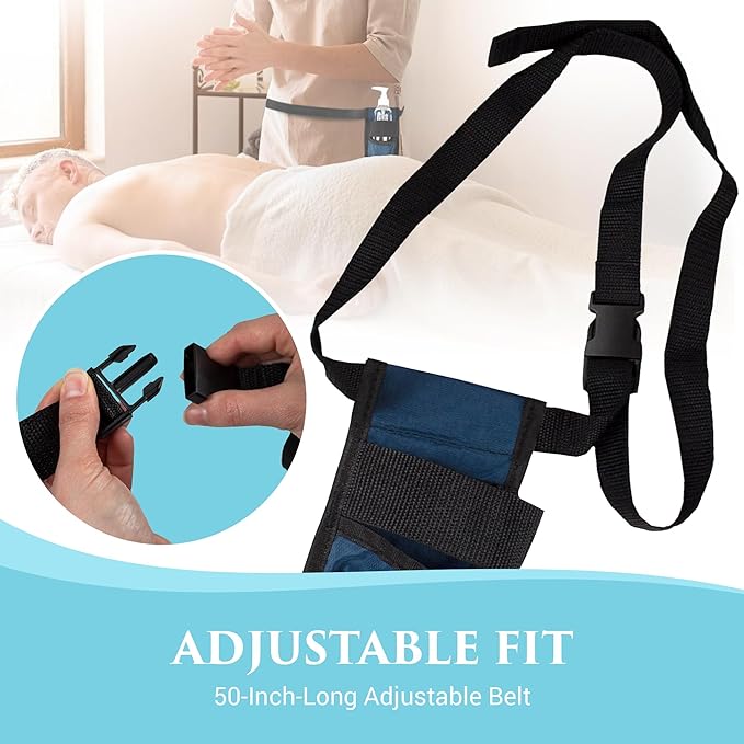 NRG Massage Holster - Single Massage Oil, Lotion and Cream Bottle Holster - Holds up to an 8 Ounce Bottle - 50 Inch Long Adjustable Belt - Durable Nylon Fabric - Washable - Color: Black