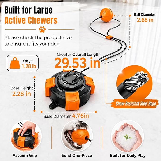 Interactive Suction Cup Toys for Large Dogs with Extended Rope, Dog Tug of War for Aggressive Chewers, Durable Stimulation Toys to Keep Them Entertained