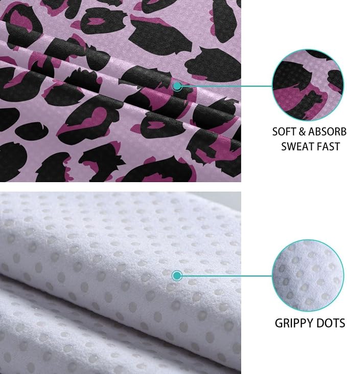 Vintage Leopard Print Yoga Mat Towel Non Slip Soft Sweat Absorbent Hot Yoga Mat Towel, for Hot Yoga, Pilates and Workout-73 x 27 Inch