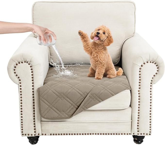 100% Waterproof Dog Bed Cover Pet Blanket， Khaki+Khaki 30"x30" | ,7-Layer Reversible Couch Covers for Dogs Met for Sofa Furniture Car Camping