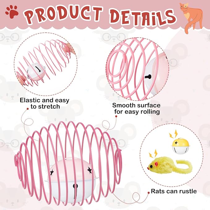 Jecery 5 Pcs Cat Toys Spring,Mouse and Bell,Multicolor