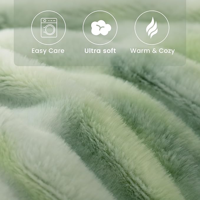 Ultra Soft Cozy Faux Fur Throw Blanket, Fuzzy Plush Thick Bubble Blanket, Luxury Fluffy Blanket for Couch, Sofa, Bedroom, and Living Room, 50x60 Inches,Tie-Dye Sage