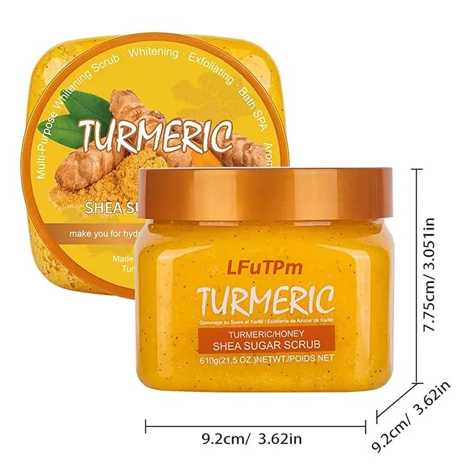 Turmeric & Honey Body Scrub with Shea Butter and Sugar - Moisturizing Exfoliator for Skin Removal, Leaves Skin Soft, Smooth, Full Body, Hands, Feet Use - 21.5 oz