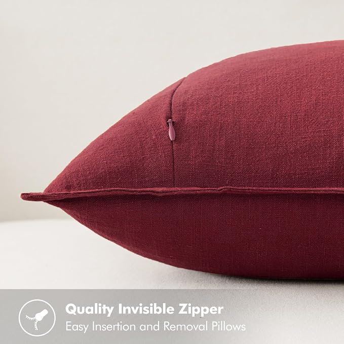 MIULEE Decorative Linen Pillow Covers 22x22 Inch Burgundy Red | Boho Farmhouse Christmas Couch Throw Pillows for Bed, Pack of 2 Accent Modern Pillowcases, Sofa Livingroom Home Decor