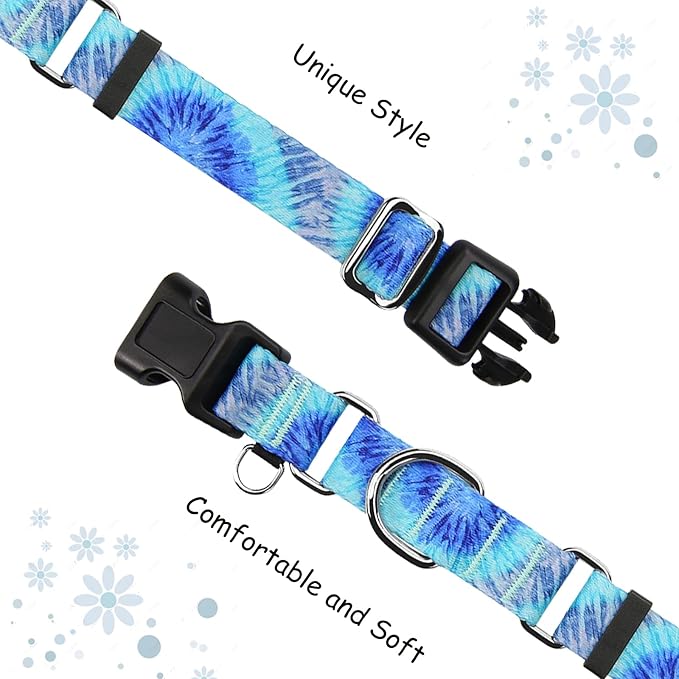 Martingale Collar with Buckle Blue Tie Dye Training Collar Adjustable Nylon Boy Dog Collars (Blue Teal, Large)