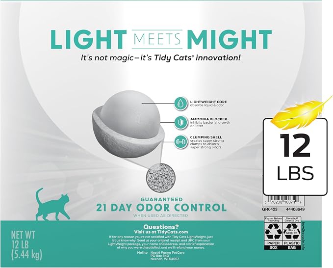 Purina Tidy Cats Lightweight Free and Clean Unscented Multi-Cat Clumping Cat Litter, Odor Control, Low Dust, 12 lb. Box