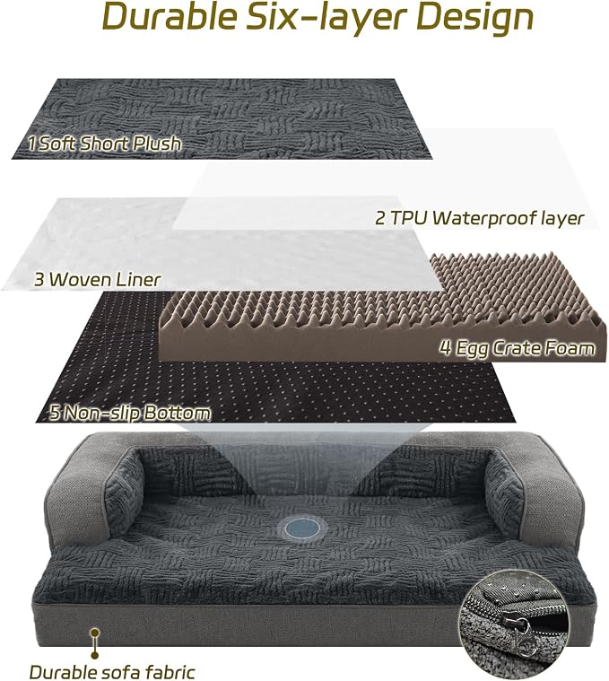 WINDRACING Orthopedic Dog Beds Large Sized Dog, Waterproof Memory Foam Pet Bed with Sides, Non-Slip Bottom Large Pet Bed with Washable Removable Cover, Gray