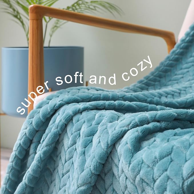 Exclusivo Mezcla Fleece Throw Blanket for Couch Sofa, 50”x70”, Slate Blue | Oversized Soft Cozy Fluffy Blankets for Summer, Decorative Plush Flannel Throws for Living room, Bedroom with Leaves Pattern