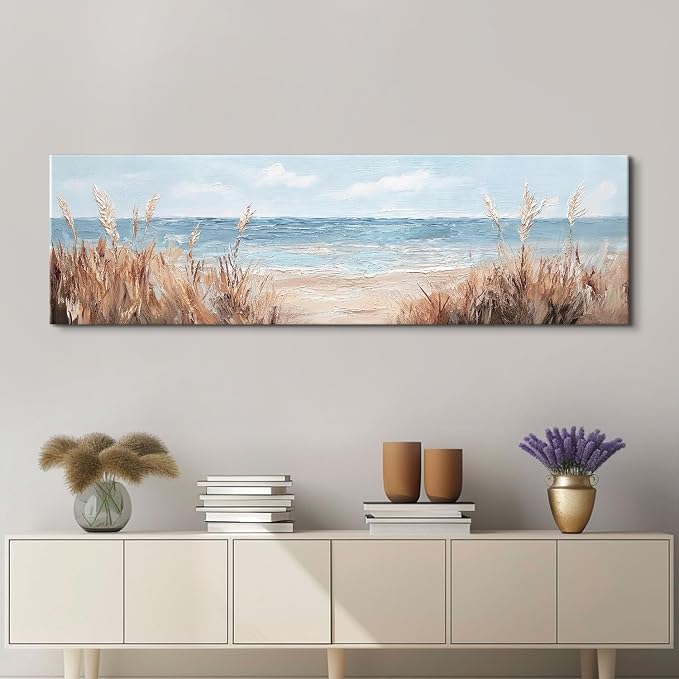 Large Abstract Ocean Wall Art Beach Picture Coastal Room Decor Seaside Landscape Wall Decor Nautical Canvas Prints Poster Seascape Painting for Living Room Bathroom Vintage Nature Sea Artwork Decorations 14x48"