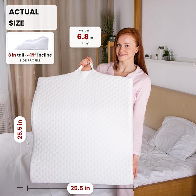 Aeris Wedge Pillow for Sleeping, Acid Reflux, and Snoring - FSA Eligible - Memory Foam Bed Wedge, 19-Degree Incline - Post-Surgery Recovery, Reading, Leg Elevation - Machine-Washable Cover