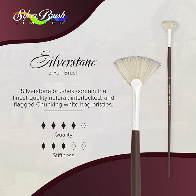 Silver Brush Limited 1104, Silverstone Fan Brush, Oil Paintbrush, Size 2, Long Handle