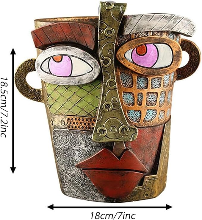 Picasso Brutalist Abstract Beauty Face Flower Pot Acolorful Art Resin Handmade Face Planters Pots Head for Home Art Decor Balcony Ornaments (Retro), RCZED152