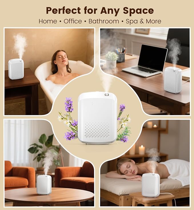 Waterless Essential Oil Diffuser 3000 Sq.Ft Coverage for Large Home Hotel Office, 400ml Cold Air Scent Machine for Aromathrapy, Bluetooth App Control, Quiet Aroma Diffuser Wall Amount