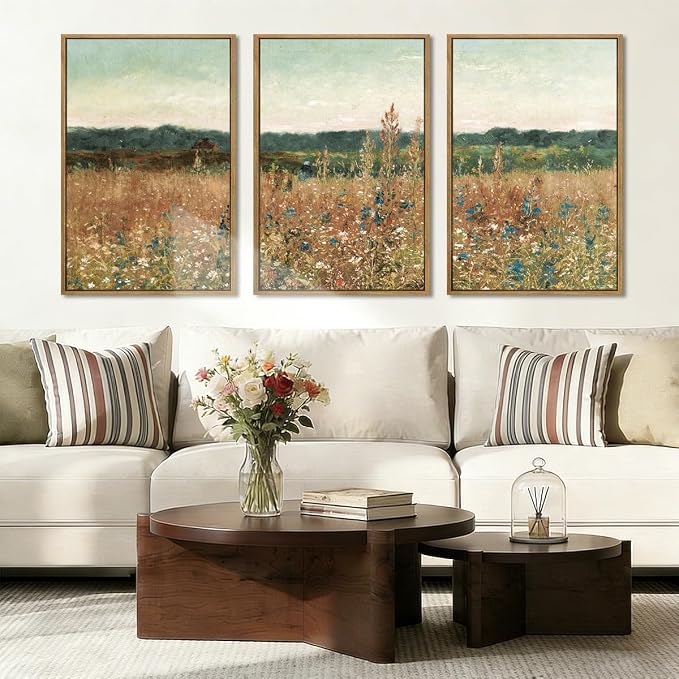 BINCUE Large Wildflower Wall Art Set Vintage Canvas Wall Decor Nature Wilderness Farmhouse Art Print for Living Room Bedroom Office 24x36 Inches