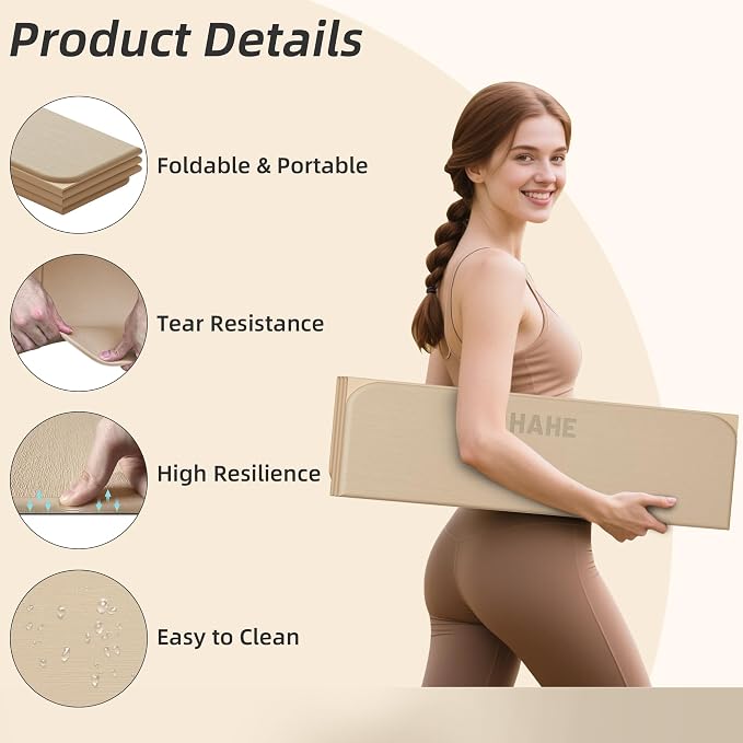 Foldable Yoga Mat,74"Lx32"Wx1/3"Thick,Folding Exercise Mat,Non-slip Wide Pilates Mats for Home Workout/Travel, Portable Yoga Mat Thick for Yoga/Pilates/Camping/Floor Exercises