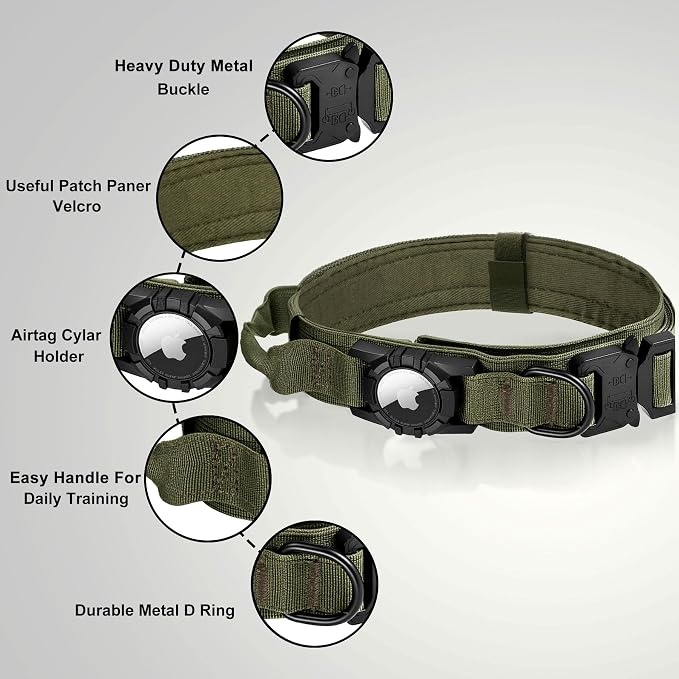 Tactical AirTag Dog Collar - Heavy Duty, Adjustable GPS Collar