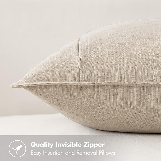 MIULEE Decorative Linen Pillow Covers 20x20 Inch Natural Beige | Boho Farmhouse Neutral Couch Throw Pillows for Bed, Pack of 2 Accent Modern Pillowcases, Sofa Livingroom Home Decor